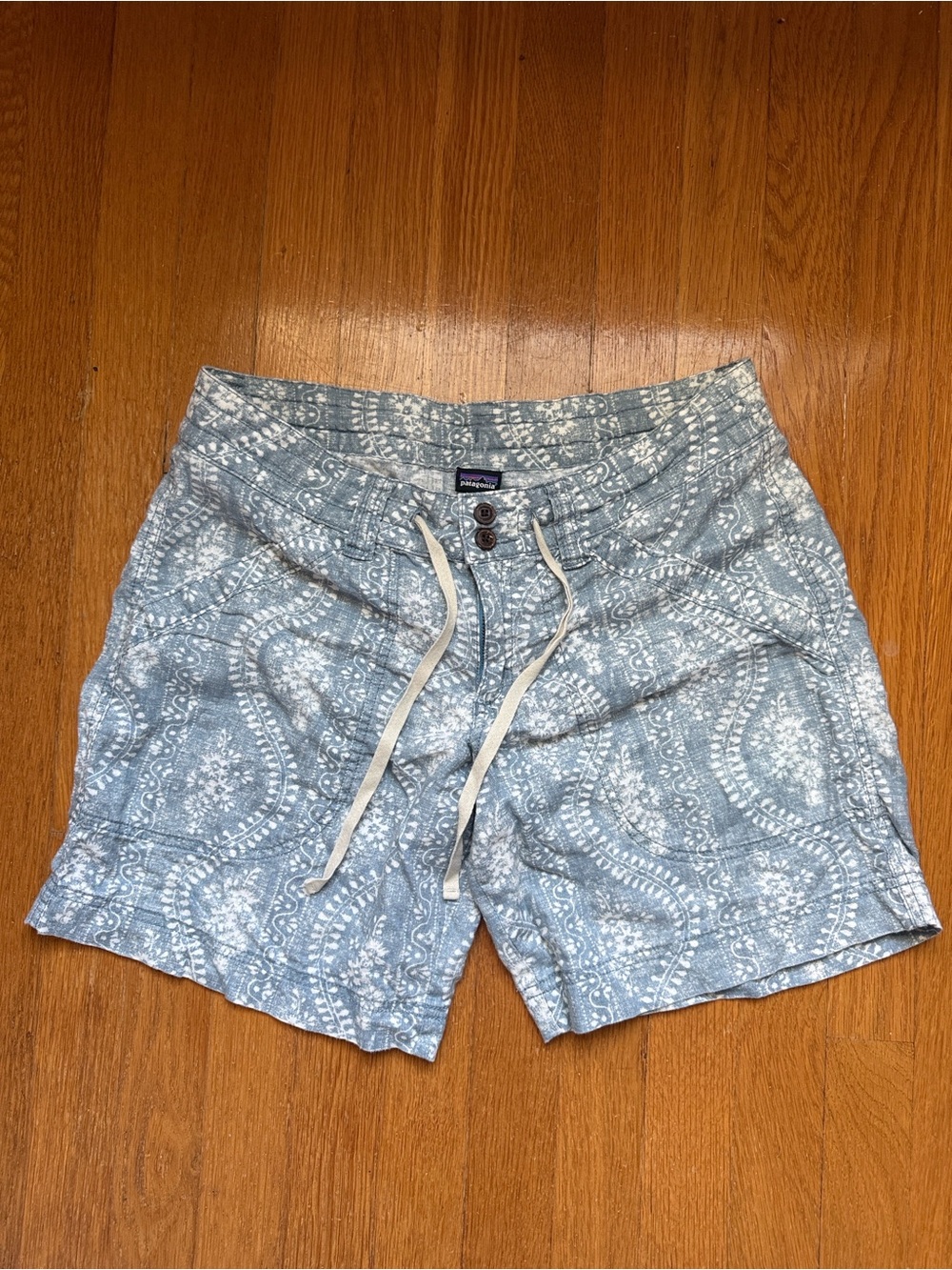 Patagonia Light Blue Paisley-Print Women’s Hybrid Shorts
